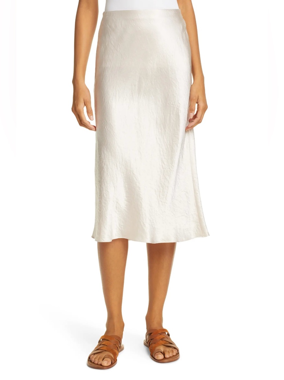 Vince Ivory Satin-Texture Midi Slip Skirt